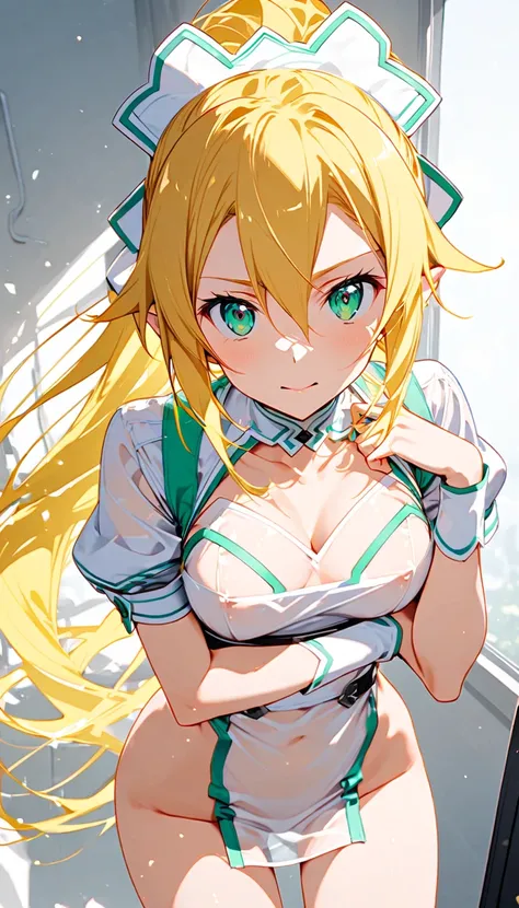 Leafa from Sword Art Online , posing half-naked in transparent nurse garments