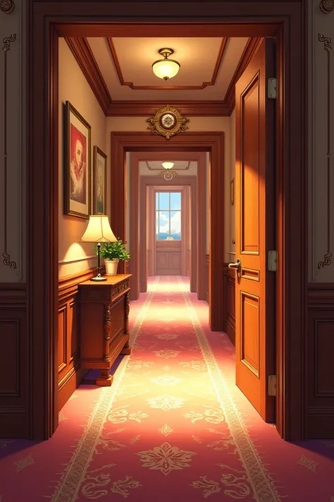 Illustration of a hotel room corridor 