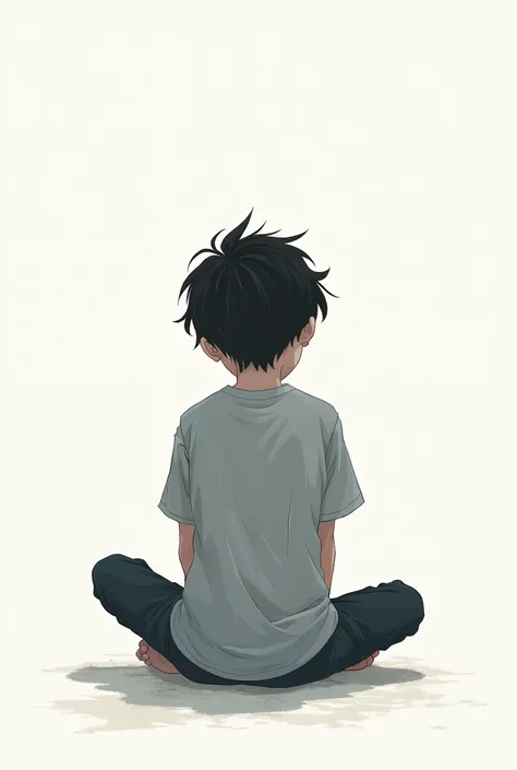 boy in white background sit depression anime