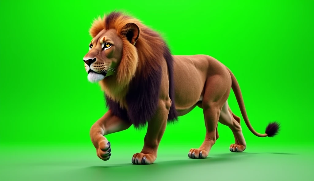 a lion walking green scren