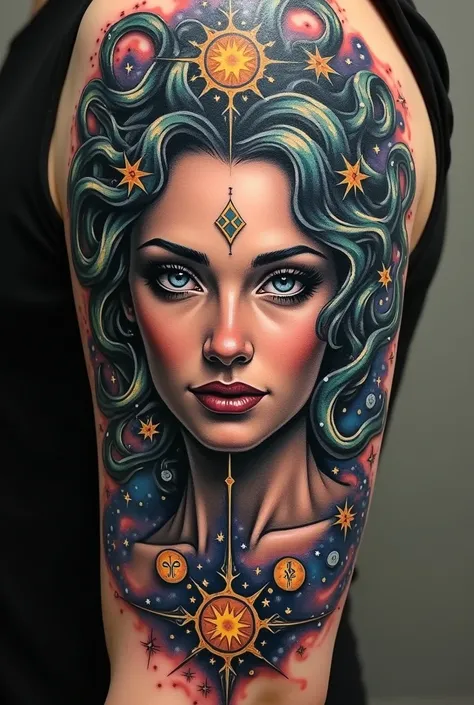 Create a tattoo that shows both medusa and gemini