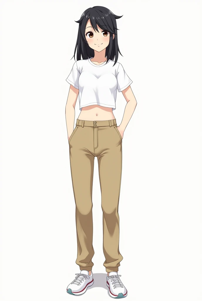 Name: Hayaka Senjou
Gender: female.
Age: 25.
Appearance: beautiful,cute, emotionless girl
Personality: not talkative, cold, not so kind
Clothing: white crop top, womens khaki pants, sport shoes.
Job: part-time employee.