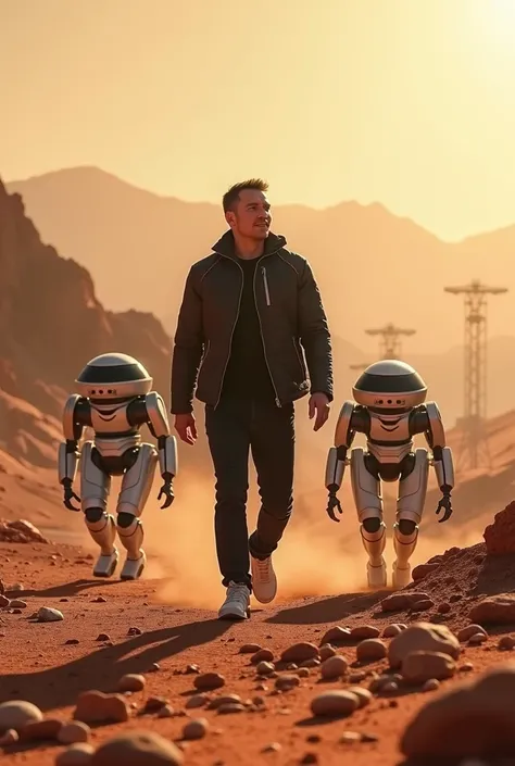 Elon musk walking on mars with his robots 