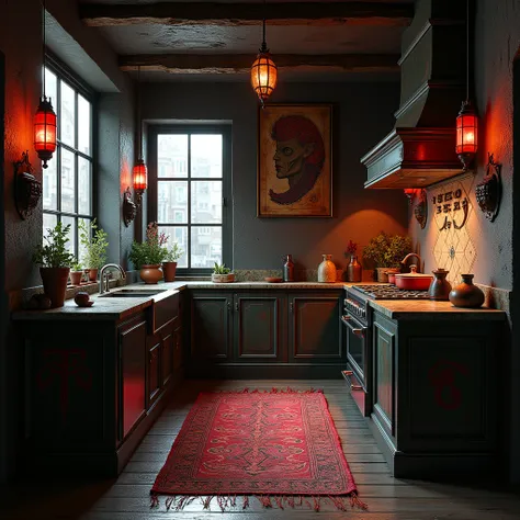 Hellboy kitchen room decorated to Hellboy costume