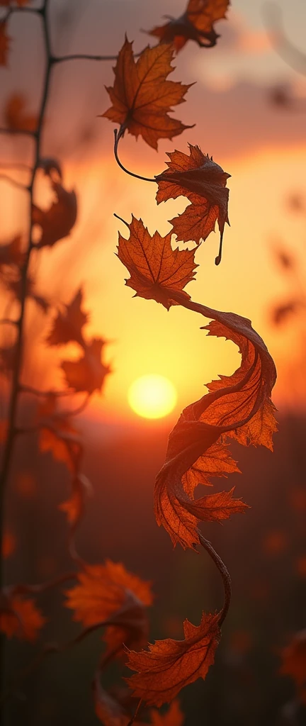 (masterpiece:1.2,Exceptional Quality,mirror-like,Cinematic Experience,Photorealistic:2.0,RAW Photos:2.0),8k,wallpaper,Dead leaves dancing in the wind,autumn leaves,Sunset