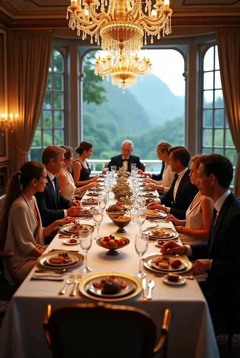 make all people in this picture dining together in the luxury home