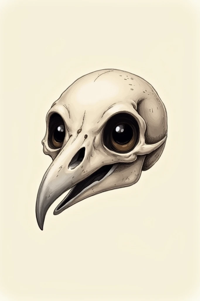 Cute drawing of a ravens skull,  with large and expressive eyes 