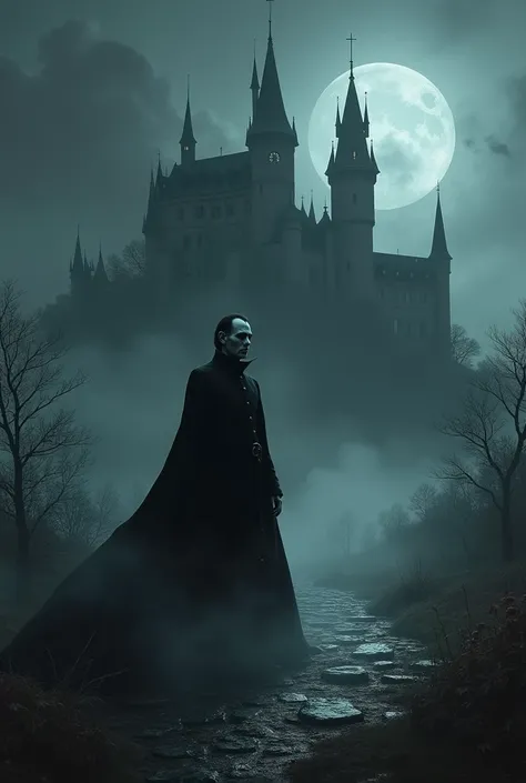 Middle Ages, Dark color, The castle is visible in the background, Dracula