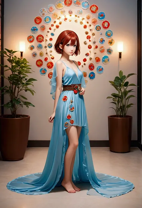  RAW Photo , ceciliadeo1sd&#39;s full body photo, brown red hair ,  Pokemon with short hair  , pale,  slim, Room Background, Blue silk veil,Filament chain belt, ( high-precision stickers :1.2),  8K Ultra HD ,  DSLR ,  Soft Lights ,  high quality, Film Grai...