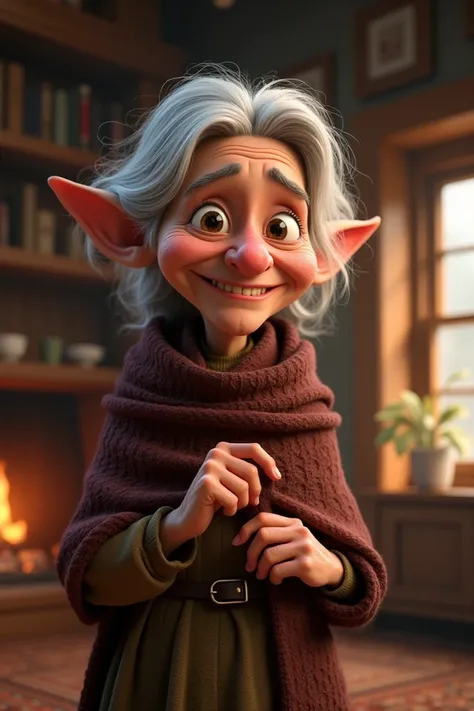 Create an AI character that looks like a wise old woman based on Pixar