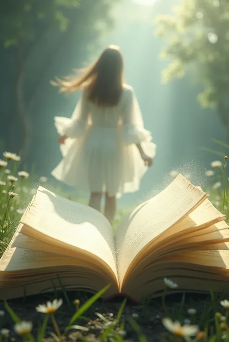 The wind blows and the pages of the notebook are turned 、The image of you dressed in white is blurry on the other side