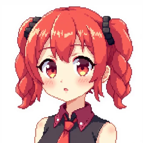 pixel art, kasane teto, female twin red drill hair,white png background