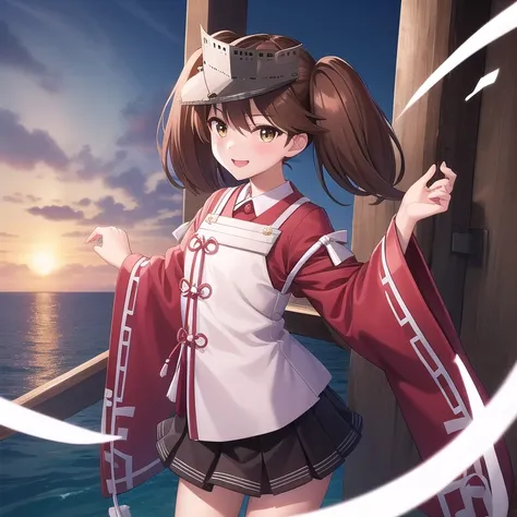 ((masterpiece)),( best quality), Official Art, Highly Detailed CG, Unity 8K Wallpaper,  super detailed , lighthouse on a sea cliff , 1 girl ,Alone, cowboy shooting alone,brown_hair, twin tails,visor_ cap,shikigami,brown_eye,Onmyoji,maginama,smile,Japanese_...