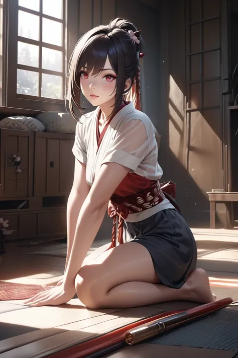 (photoRealistic:1.4), best quality,Realistic, masterpiece,  scene , CG, Very detailed , high definition ,  Very detailed,  1 girl , Tifa_ Lockhart , girl with beautiful details,whole body, Realistic,Japanese clothing,  beautiful detailed red eyes ,  Light ...