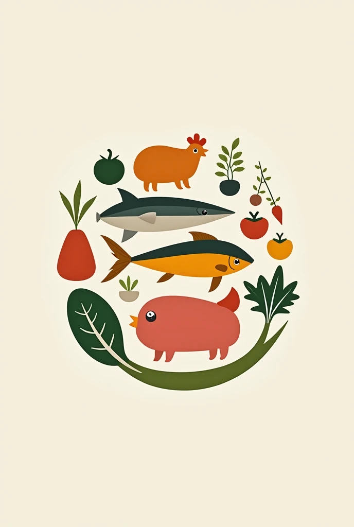  Design an isologotype for me integrating fish products,Chickens, guinea pigs and vegetables 