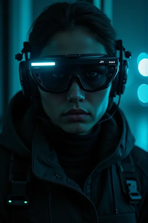 person wearing an eyeglasses/sunglasses that has a night vision