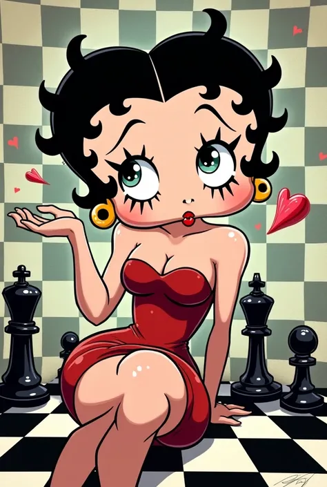 Betty boobs mix with Bad Badtz maru in US comic style with chess theme