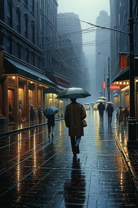 Walking in the Rain, by Greg Girard.
best quality, masterpiece, intricate details, ultra-detailed