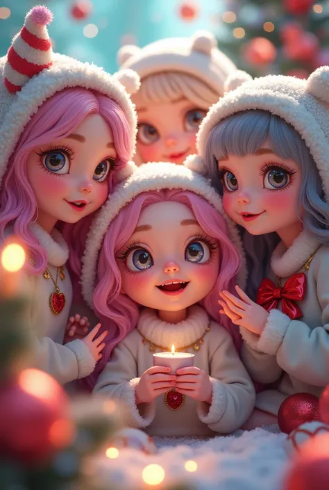 chappy Christmas, happy cute girls, adorable , girls, beautiful detailed face, beautiful detailed eyes, beautiful detailed lips, long eyelashes, smiling, happy expression, friends, Christmas, colorful, vivid colors, fantasy, digital painting, concept art, ...