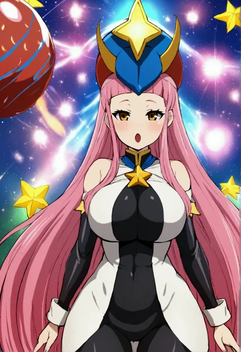 1girl, star mage, pink hair maria chiquinha, cosmic comets, giga busty
