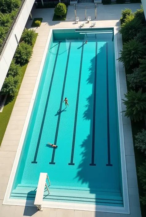 Photo of the edge of an Olympic pool seen from above very close