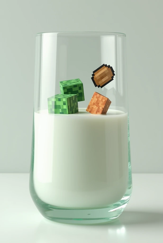 Generate a transparent milk glass with Minecraft decoration