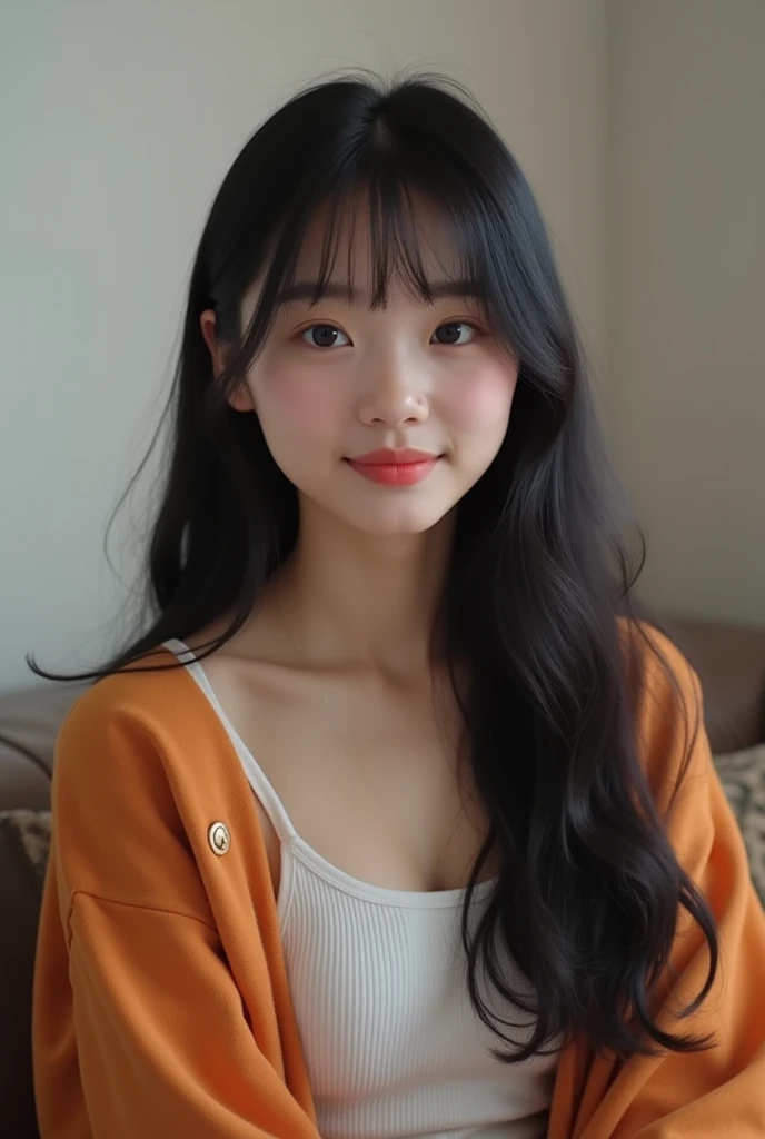 arafed asian woman with long black hair sitting in a room, ruan cute vtuber, south east asian with round face, young cute wan asian face, korean girl, dang my linh, with bangs, 1 , chinese girl, with round face, with round cheeks, young asian girl, joy ang...