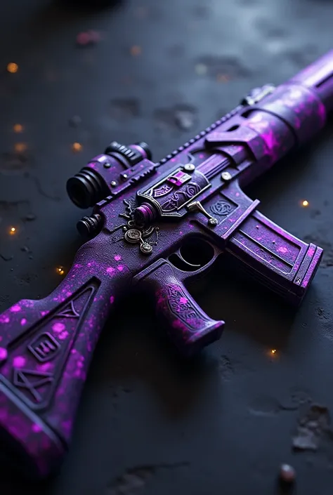 An image of a magic sniper rifle with a not so modern model with colors that vary between black, purple and purple