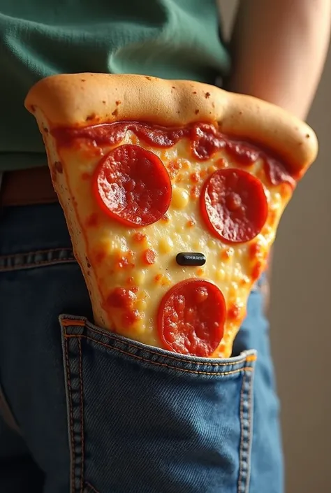  I need the image of a rectangular slice of pizza, that has no borders and is animated ,   that Im sticking my head out of a pocket 