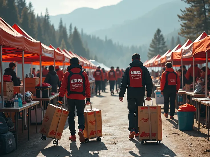 the organizing team is packing before a cross-country race