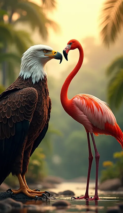 Eagle in front of a flamingo 