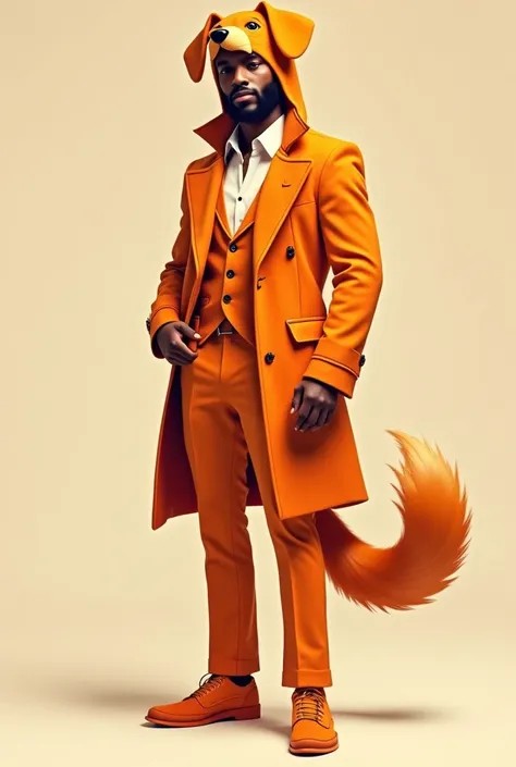 Homme noir avec costume stylé de chien orange en 2D 