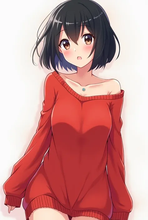 Black Haired Short Red Loose Fit Knit (consultation) Missing Bottoms Saihi Socks Stockings 80i Cup Anime Illustration