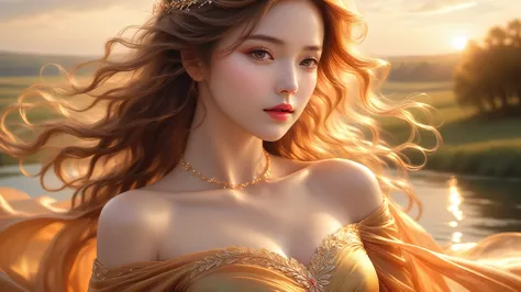 A Masterwork In 32K Resolution, Unmatched Quality, Ultra-Fine Details, Official Art, Supreme 32K Wallpaper, Gorgeous And Ethereal, Highly Detailed Features, Spellbinding Detail, Dutch Angle, Hyper-Realistic, Summer Landscape. One Girl, Solitary, Golden And...