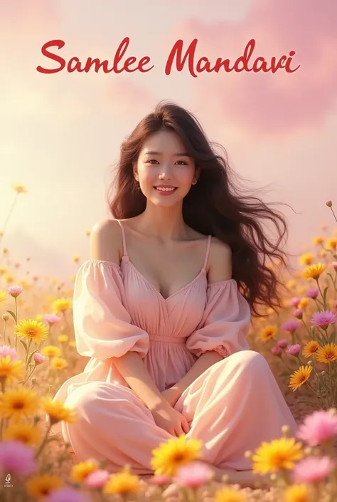 Create a  realistic image for smooth  face girl 4k picture. Good Looking and beautiful  smile,  of a 20 year old girl. And sitting comfortably in wings their  the girl is wearing comfortably t shirt  dress pink yellow  flower with white . They are looking ...