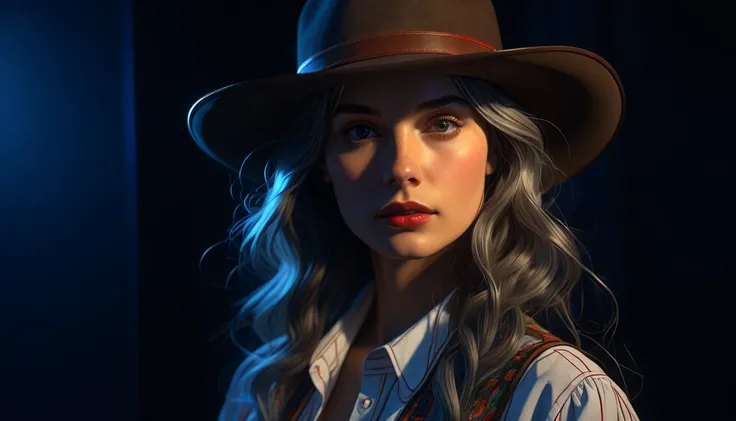 (front focus), ( in the dark :1.6),  super realistic portrait of a woman by David Hockney and Alphonse Mucha,  fantasy art ,   photorealistic, Dynamic Lighting,  Art Station , Poster, Volumetric Lighting,  very detailed face, 4k yen,  Award-winning,  1 gir...