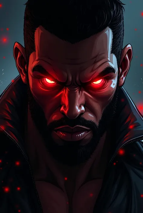 Make a poster of a comic cover image where a black man shows only his head and red eyes with the poster title HIGH 