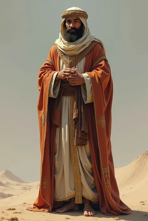 A full-length image of one of the Three Wise Men from the Bible, standing and looking forward, wearing green period clothing and a turban.