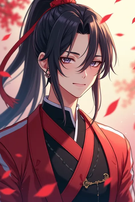  Anime - Stylish image of 25-year-old male teen wearing red hair ornaments and pink vintage sword clasp, Character Portrait Inspired by Sekao Students , Pixiv, new painting, Black Golden Yao , Zhao Yun, Liulian Art Style , Xianxia, Xianxia hero,  Handsome ...