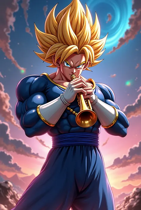  Vegito from Dragon Ball Z playing a trumpet