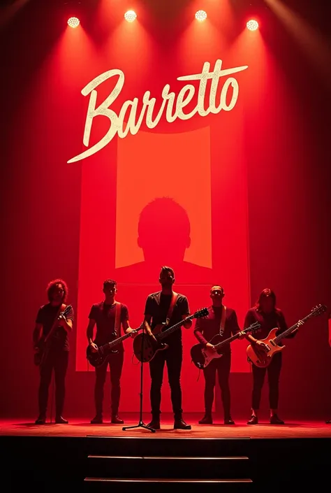 Affiche de concert des Barretto sur une scène de fond rouge avec des spots