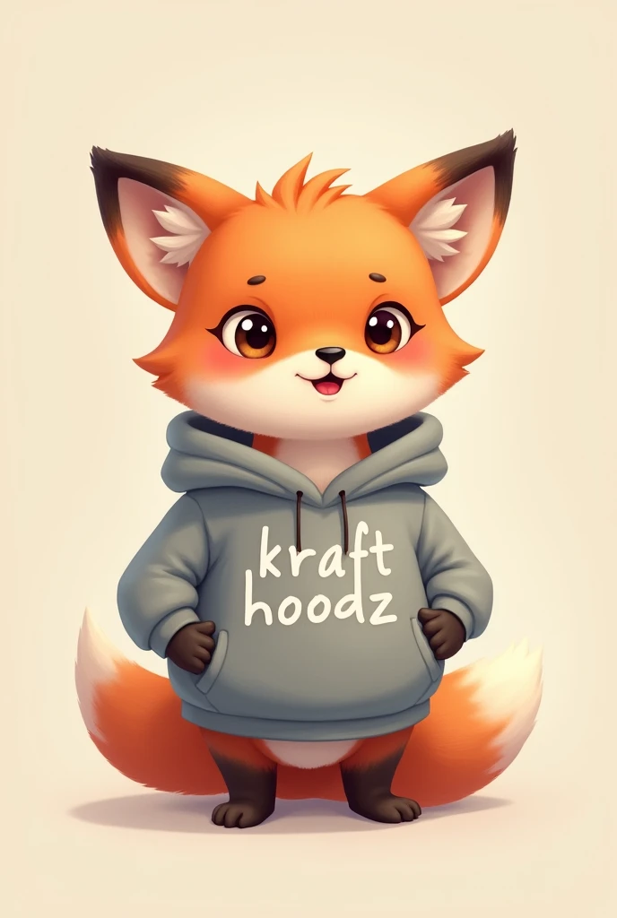 Make me an image of a cute fox with a sweatshirt on
And let the sweatshirt say the word KRAFTHOODZ 

