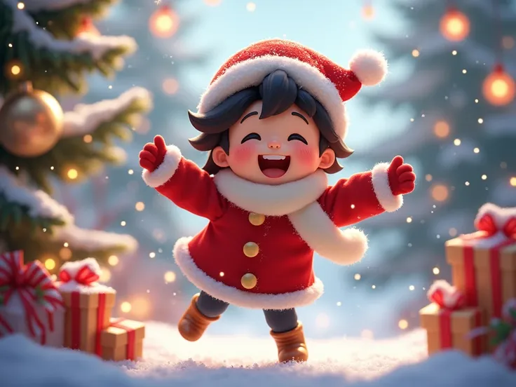 Joyful ren Celebrating Christmas with Snow and Festive Cheer : 