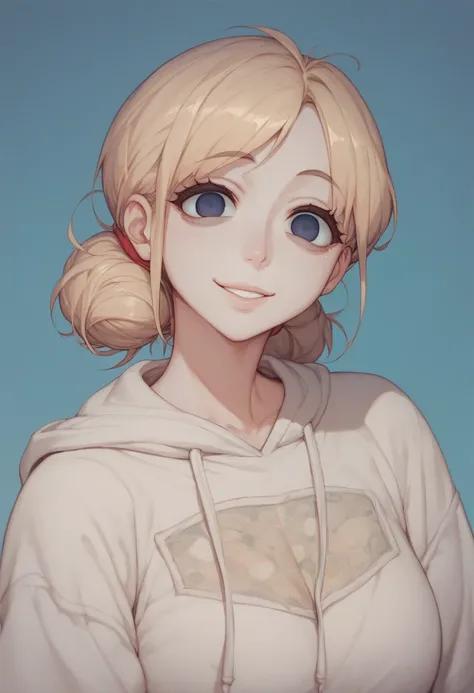 1 girl, old clothes,  old and stained sweatshirt,  pale skin , dark circles, Dull eyes,  lost look ,  light smile ,  big boobs, Neet girl ,  hikikomori 