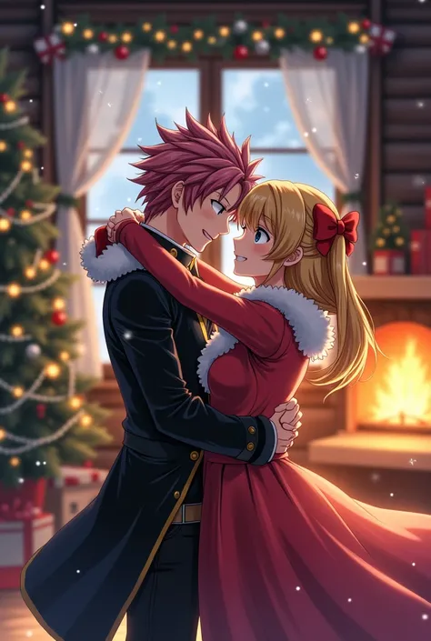 Anime love Natsu Dragneel and Lucy western old time Christmas 