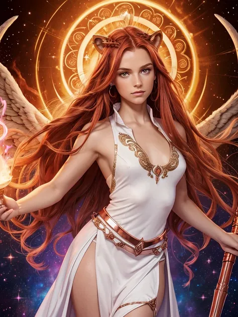 (cosmic angel, wielding cosmic power, angelic braids), real skin, kiper, segolily nose, (narrow face), slender face, lupine, tribe of ephraim, irish genes, dark hazel eyes, scottish nose, lioness, [high forehead], beady hazel eyes, brown slightly ginger, f...