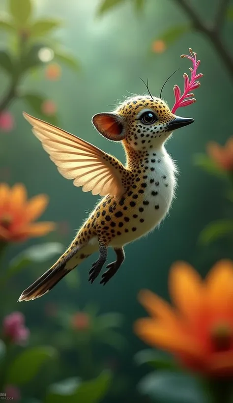 Give me a very cute hybrid between a hummingbird and a jaguar