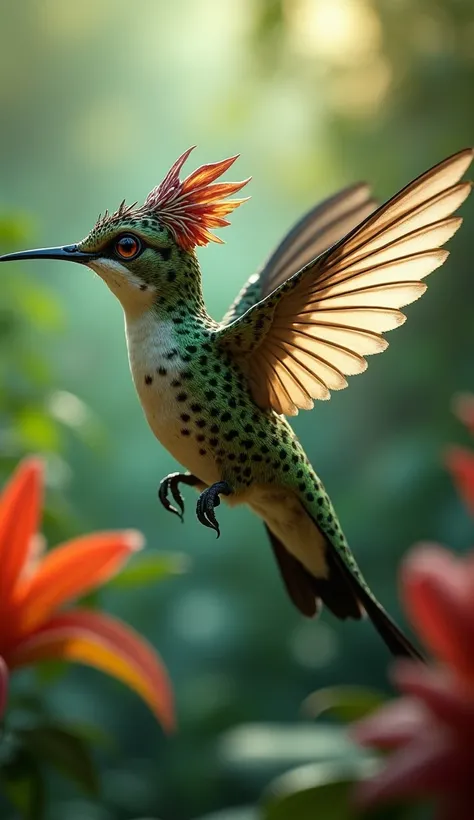 Give me a very cute hybrid between a hummingbird and a jaguar