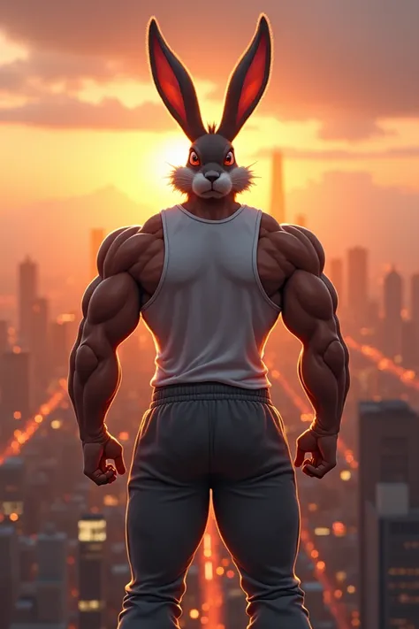 Imagine Meet the mighty Bunny Bruiser, a strong and confident anthropomorphic rabbit whos got the city in his sights! Standing tall on the rooftop, flexing his impressive muscles, Bunny Bruiser surveys his surroundings with a determined gaze. His toned bic...