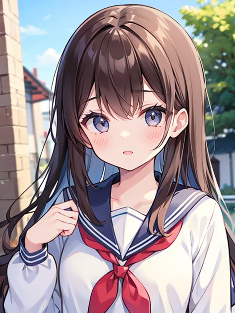 female college student、 sailor suit 、brown hair